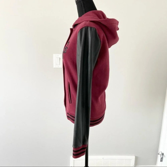 Guess  Faux Leather Sleeve Baseball Jacket - Picture 2 of 15